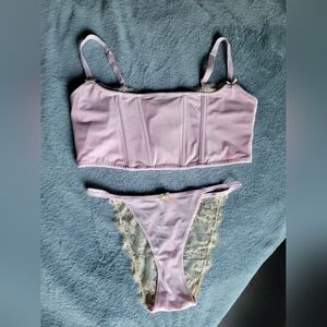 SKIMS Elegant Lace Trim Pink Velvet Corsette Lingerie Set